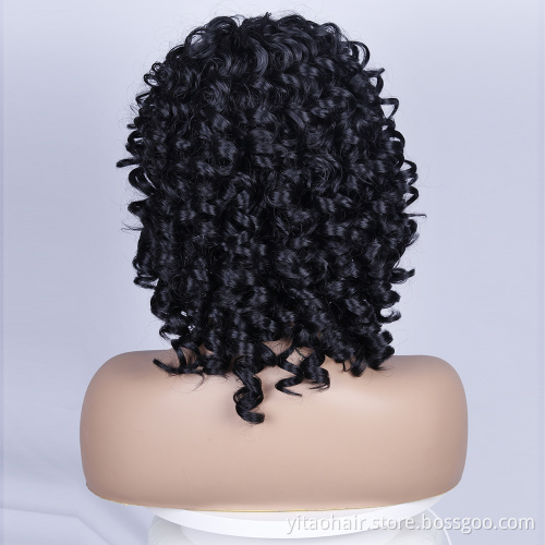 Wholesale Short Afro Curly Kinky Wig Synthetic Hair Wigs for Black Women Deep Black Short Curly Wigs